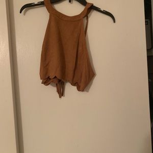 Brown suede scallop bottom crop top.